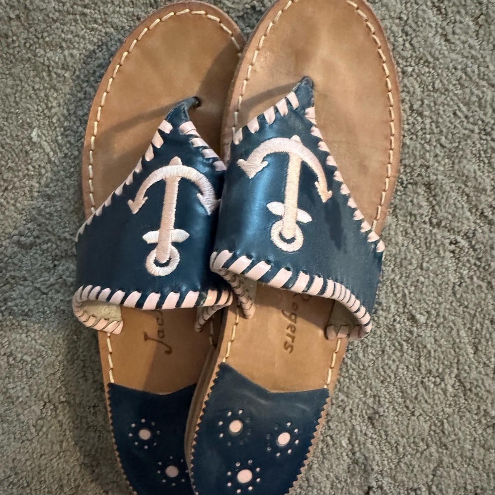 Jack Rogers Navy and Pink Leather Slide Sandals